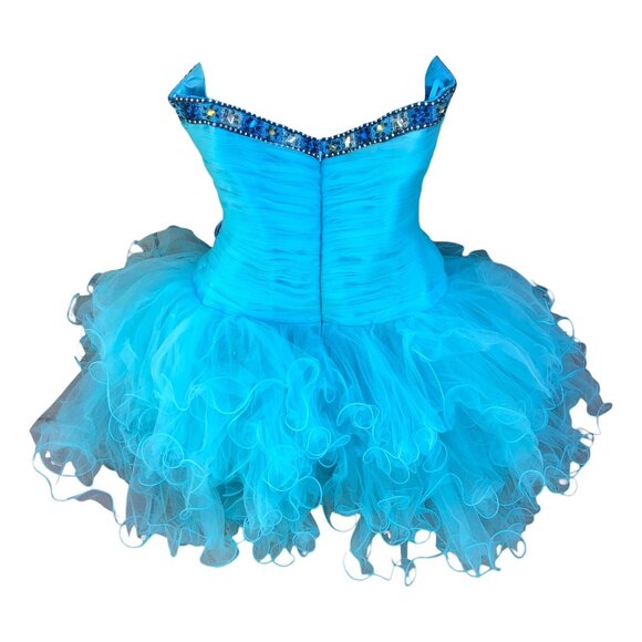 ADDA Turquoise Blue Strapless Fluffy Tulle Skirt Party Dress, L - Picture 2 of 11